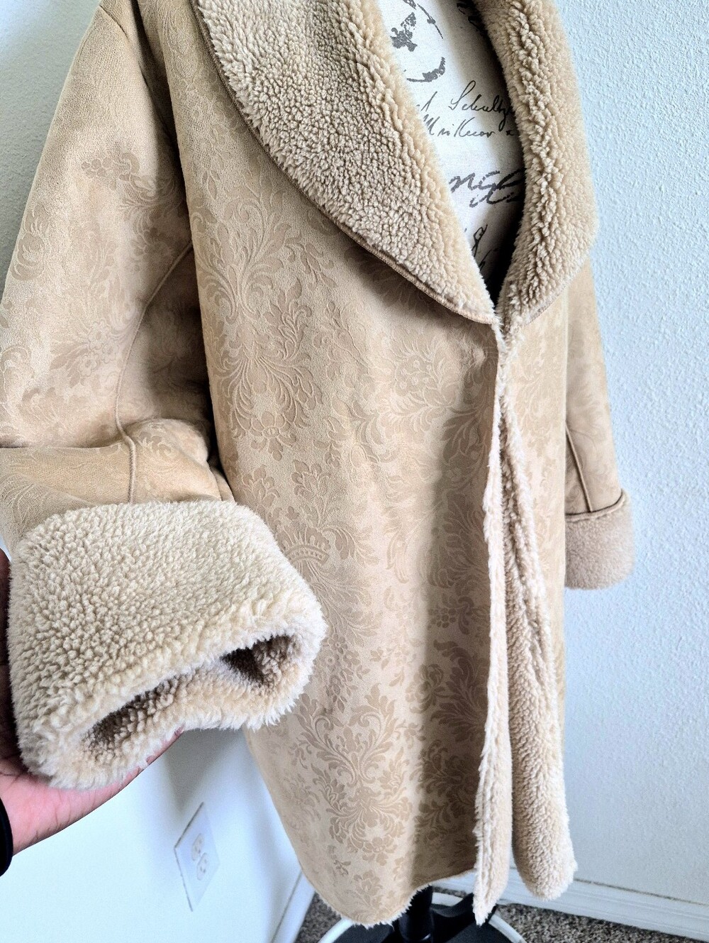 Soft Surroundings Misha Long Penny Lane Faux Suede Shearling Jacquard Coat 1X - Picture 7 of 16